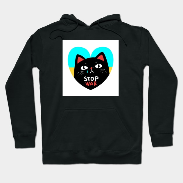 Stop war banner, poster, flyer, card, badge or sticker print design with grumpy black cat Hoodie by Marysha_art